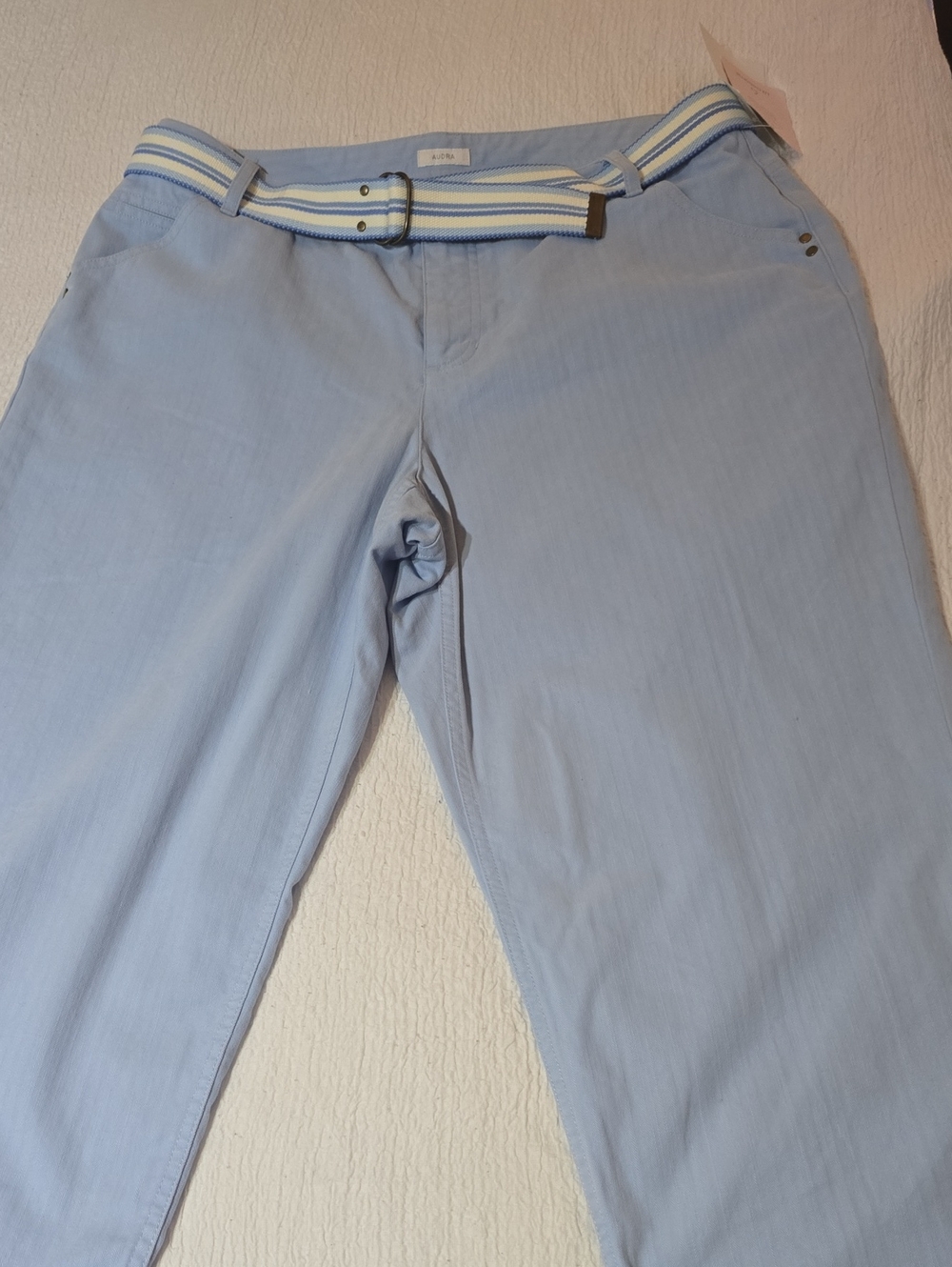 Liz Claiborne Light Blue Stretch Chinos with Striped Belt